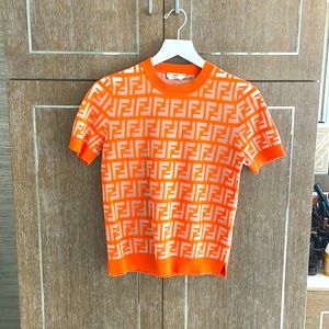 Fendi Orange and White Logo Blouse